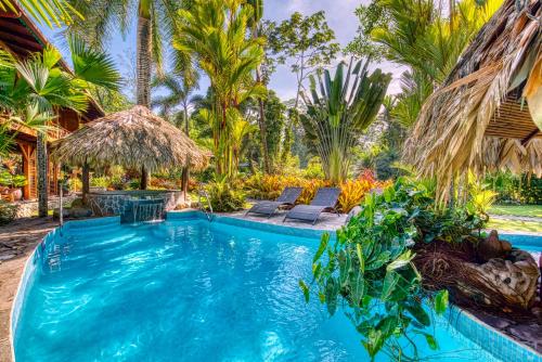 别霍港Hotel Banana Azul - Adults Only的棕榈树别墅后院的游泳池
