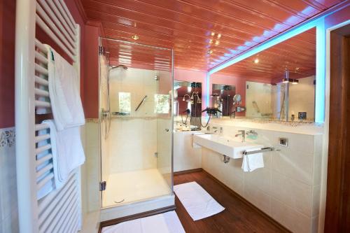 基姆湖畔普林莱因哈特花园酒店的带淋浴和盥洗盆的浴室