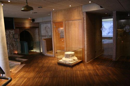 塞哥维亚穆德哈尔之家水疗酒店的一间铺有木地板的玻璃箱客房