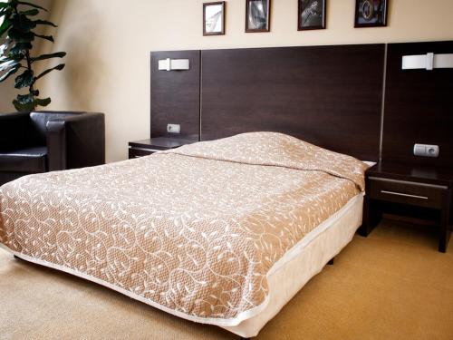比得哥什克斯尼雅酒店的一间卧室配有一张大床和大床头板