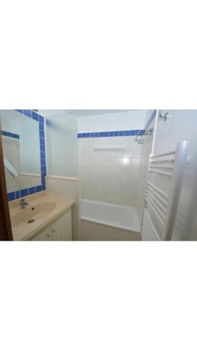 拉卡诺Bleu marine的一间带水槽和镜子的浴室