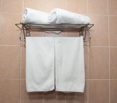 阿特劳哈萨克斯坦酒店的浴室毛巾架上的一组毛巾