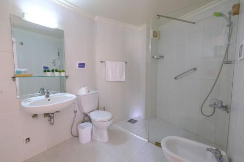 布罗马纳瓦基姆酒店的浴室配有卫生间、淋浴和盥洗盆。