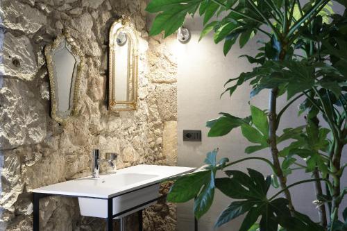 锡拉库扎ISONZO SUITES的一间带白色水槽和植物的浴室