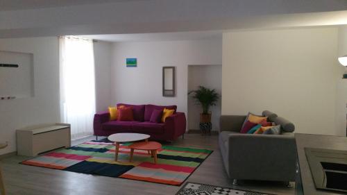 Saint-Jean-de-FosMistral的客厅配有两张沙发和地毯。