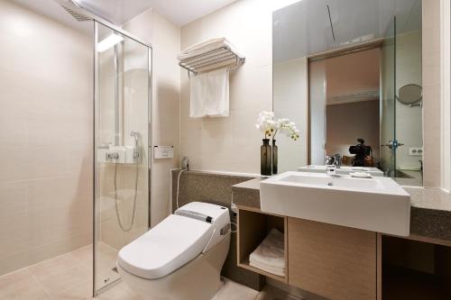 晋州市New Raon Stay的一间带水槽、卫生间和淋浴的浴室
