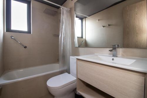 圣地亚哥One Nk Apartments的浴室配有盥洗盆、卫生间和浴缸。