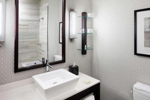怀特普莱恩斯怀特普莱恩斯坎布里亚套房酒店 - 市中心的浴室设有白色水槽和镜子