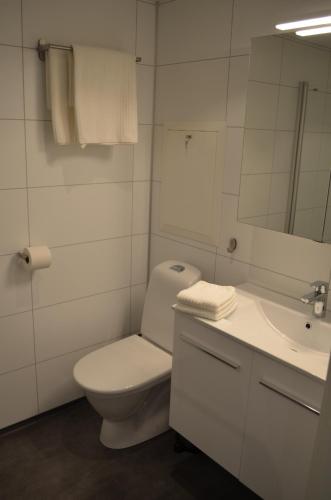莱达尔绥里Einemo Apartments的白色的浴室设有卫生间和水槽。