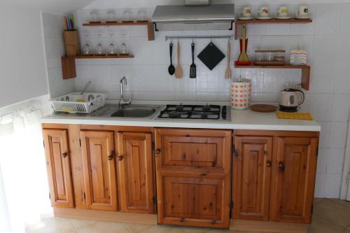 斯特雷萨Fruit'n Joy的一个带木制橱柜和水槽的厨房