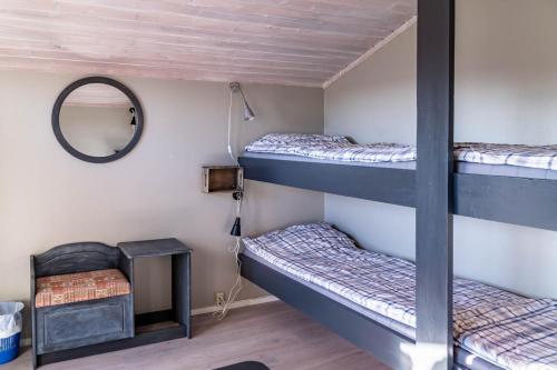 KumlingeKumlinge Stugor的客房设有两张双层床和镜子