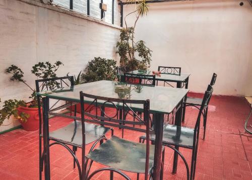 门多萨拉格乐思旅馆的盆栽室里的桌椅