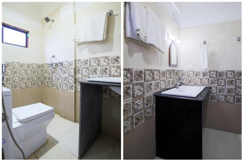 索拉哈Vision Safari Pvt Ltd的浴室的两张照片,配有卫生间和水槽