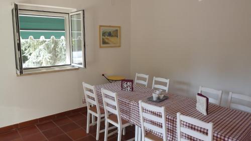 莫诺波利Villa Apollonia B&B的一间带桌椅和窗户的用餐室