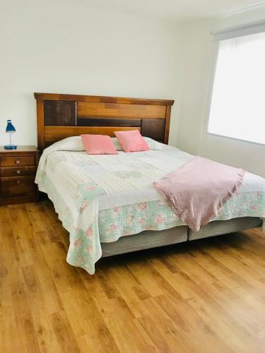 奇廉Casa Boutique的一间卧室配有带粉红色枕头的床。
