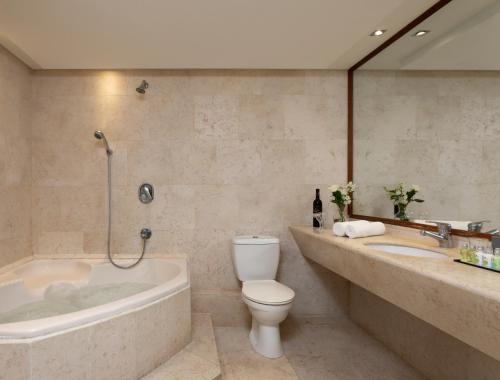 提比里亚太巴列所罗门王酒店的带浴缸、卫生间和盥洗盆的浴室