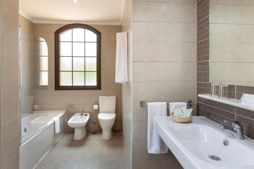阿德耶阿德赫海岸塔哥洛家庭欢乐酒店的带浴缸、卫生间和盥洗盆的浴室