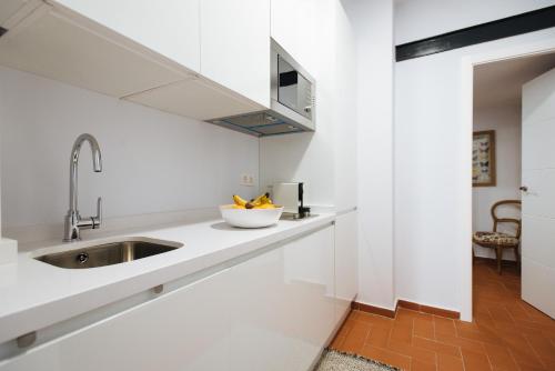 塞维利亚Casa Galera Historic Downtown Apartment in Seville的厨房配有白色的柜台和水槽