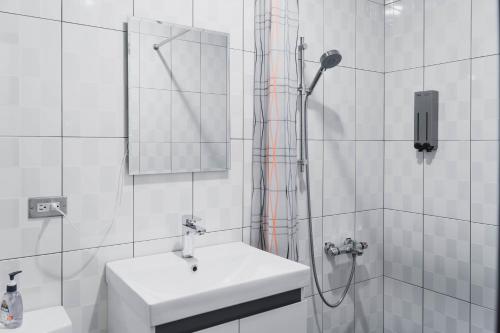 台南莱加的白色的浴室设有水槽和淋浴。