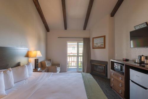 蒙特雷罐头厂街酒店的酒店客房设有一张大床和一台电视。