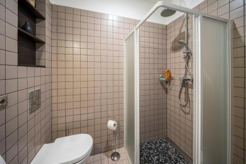 里加Hotel Saida - quality hostel的带淋浴、卫生间和盥洗盆的浴室