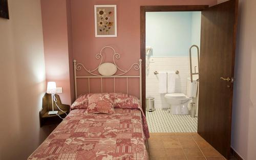 阿拉色那卡萨农村辛科巴尔肯斯旅馆的一间卧室配有一张床,浴室设有卫生间