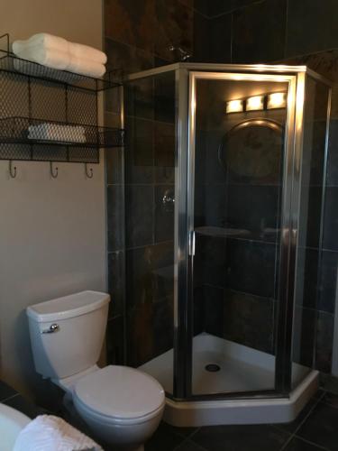 彭蒂克顿Wesbert Winery & Guest Suites的带淋浴和卫生间的浴室