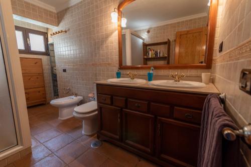 贝加德圣马特奥Roque nublo rural houses I的浴室设有2个水槽、卫生间和镜子。