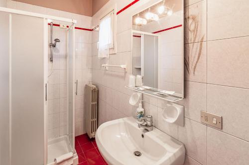 佩斯基耶拉德加达Hotel La Favorita的白色的浴室设有水槽和淋浴。