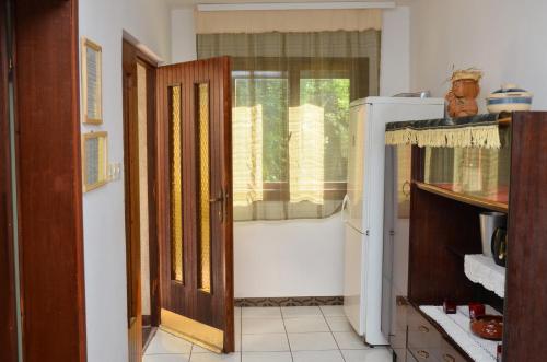 代斯波托瓦茨Kuca za odmor Radovanovic的厨房设有开放式门和冰箱。