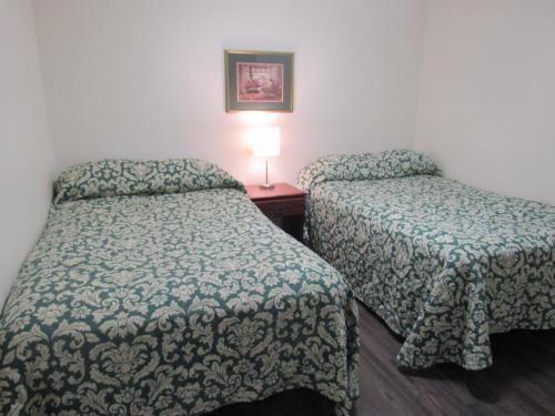 安德森Stay Lodge Anderson的一间设有两张床和台灯的房间