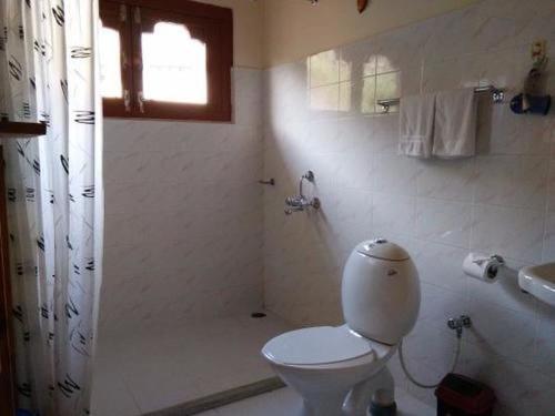 帕罗Nirvana Lodge的白色的浴室设有卫生间和淋浴。