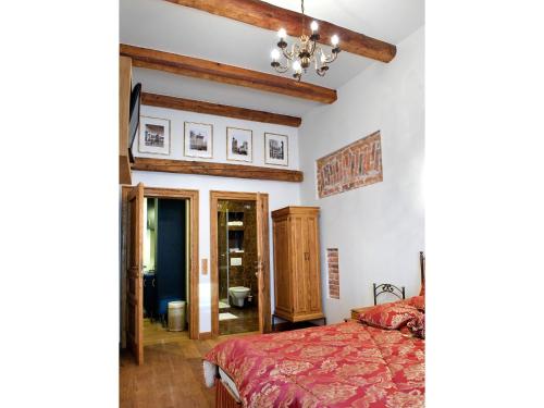 克拉科夫莱昂纳多酒店的一间卧室配有一张床和一个吊灯