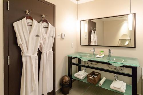 圣厄斯塔什Imperia Hotel & Suites Saint-Eustache的一间带水槽和镜子的浴室