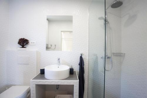 布莱德Lodge Diana & Room Sweet 26的白色的浴室设有水槽和淋浴。