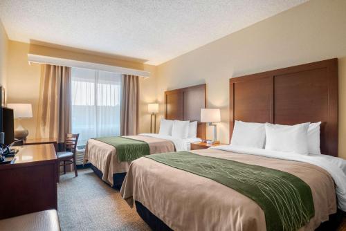 梅德福Comfort Inn Medford North的酒店客房设有两张床和电视。