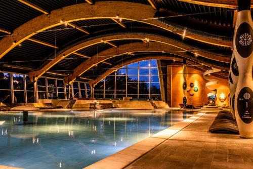 圣马丁娜穆里Hotel Terme Sveti Martin的一座带天花板的大型建筑中的游泳池