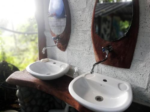 特纳Jungle Roots的浴室设有水槽和墙上的镜子