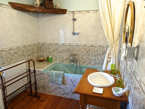 Tournon-Saint-Pierre莱斯莱瓦莱酒庄酒店的带浴缸和盥洗盆的浴室
