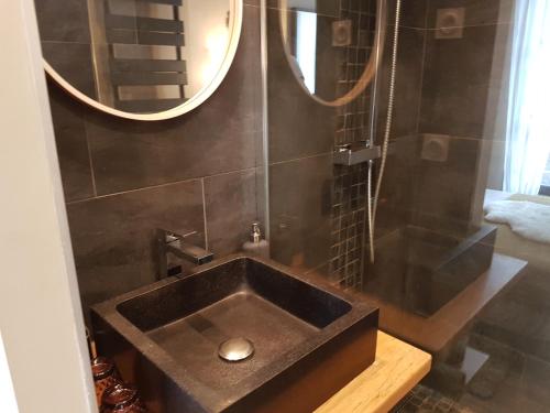 鲁昂L'Echiquier de Normandie confort cosy et vue premium的一间带水槽和镜子的浴室