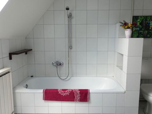 布达佩斯Family room for 4-6 person的带浴缸和淋浴的浴室