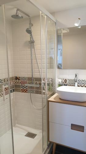 索姆河畔的圣瓦列里Vue d'ici的带淋浴和盥洗盆的浴室