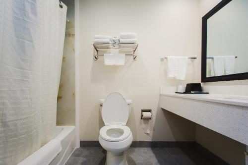 亨博尔Scottish Inn & Suites - Atascocita的白色的浴室设有卫生间和水槽。