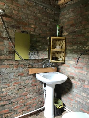 AnanuriMarine's Guest House的一间带水槽和砖墙的浴室