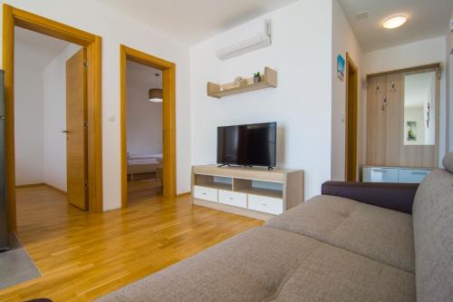 波尔Villa Nikola - big terrace apartments的带沙发和平面电视的客厅