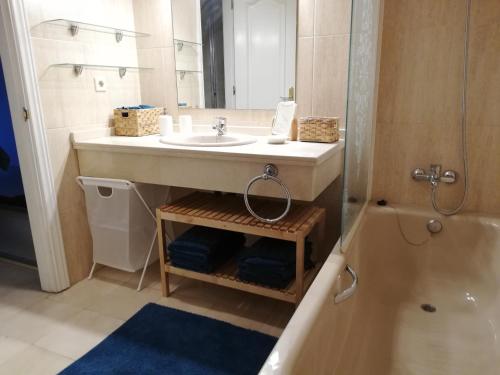马贝拉Carib Playa Marbella apartments的浴室配有盥洗盆、镜子和浴缸
