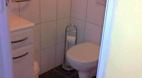 埃伦茨-波尔特斯多夫摩泽尔宾馆的一间带卫生间和水槽的小浴室