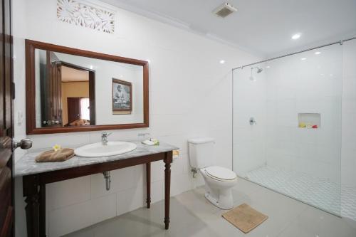 沙努尔布玛斯酒店的一间带水槽、卫生间和镜子的浴室