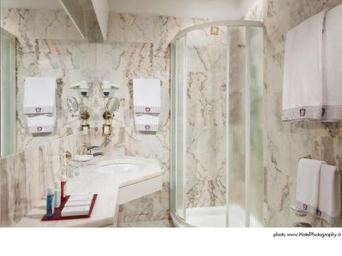 特伦托特兰托大酒店的一间带水槽和淋浴的浴室