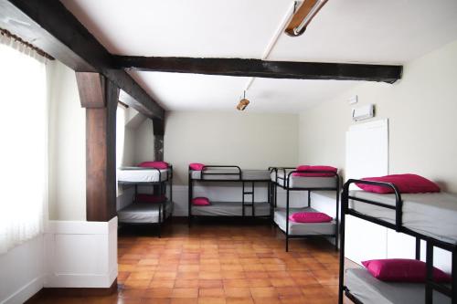 莫尔加Albergue de Peregrinos Gerekiz的一间设有一张双层床的房间
